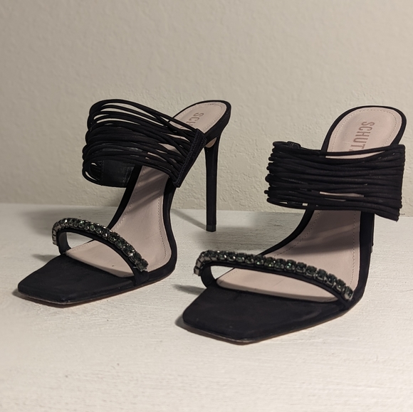 Schutz kimber strappy black suede heels with beading, size 10 - Picture 4 of 12